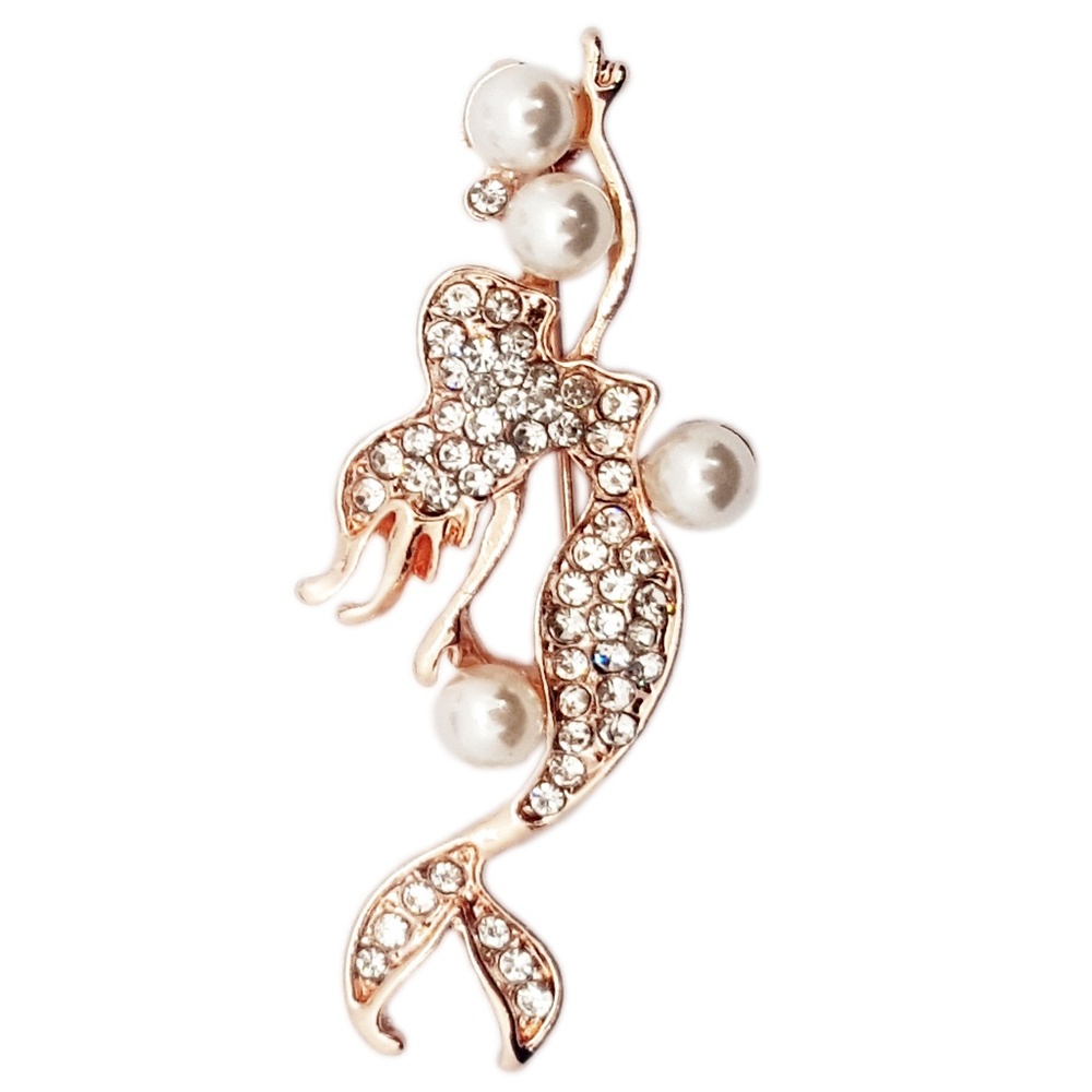 Rose gold Crystal and pearl MERMAID Brooch - Picture 1 of 1